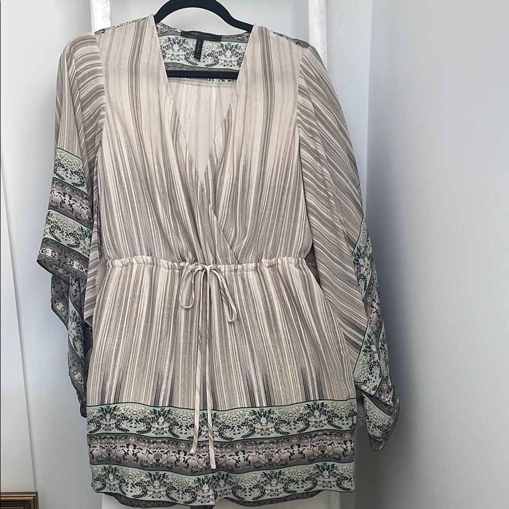 BCBGMAXAZRIA V-Neck Romper with Drawstring Waist